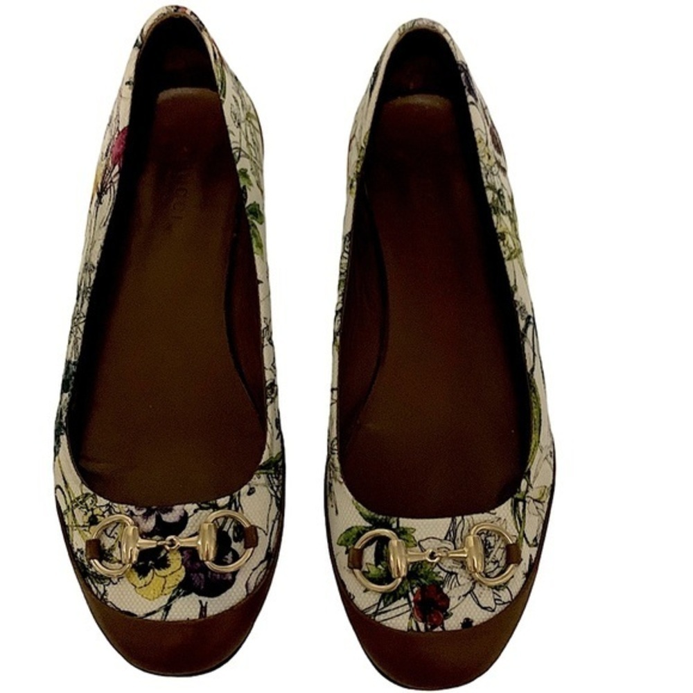 Gucci Floral Bit Flats Sz 38.5